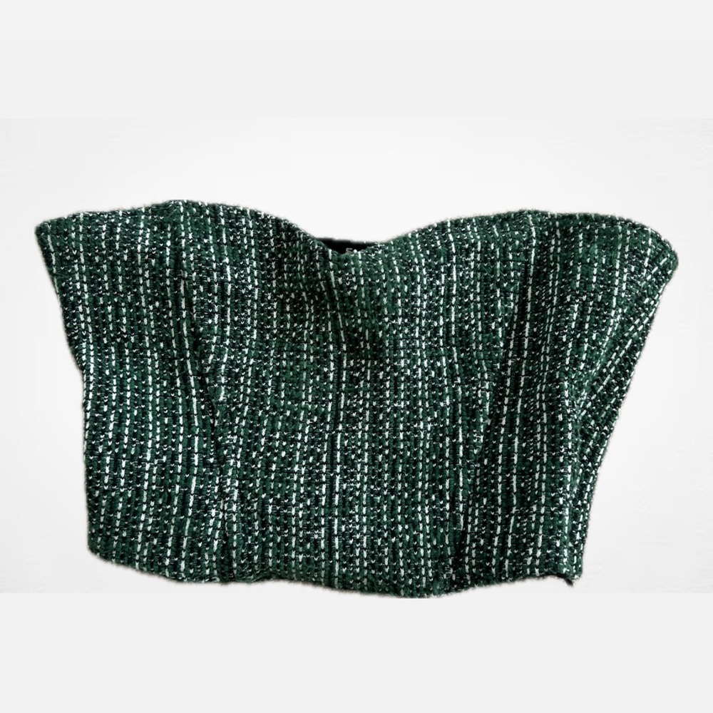 Green Tweed Strapless Top